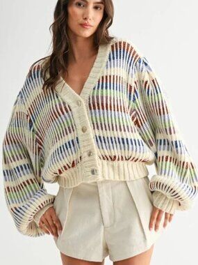 Brandford Striped V Neck Cardigan NEW Size Large